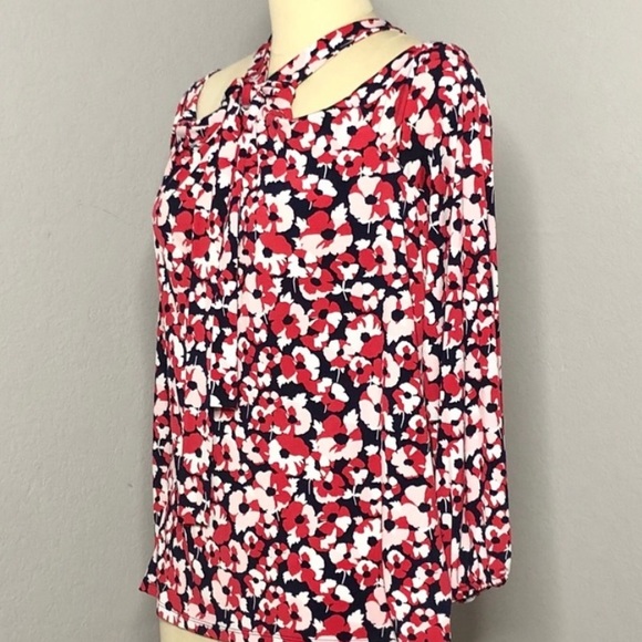 Michael Kors XL Floral Cold Shoulder Tie Front Blouse - Picture 1 of 4